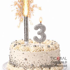 SET BENGALA Y VELA NUMERAL NUMERO 3 CON GIBRE PLATA